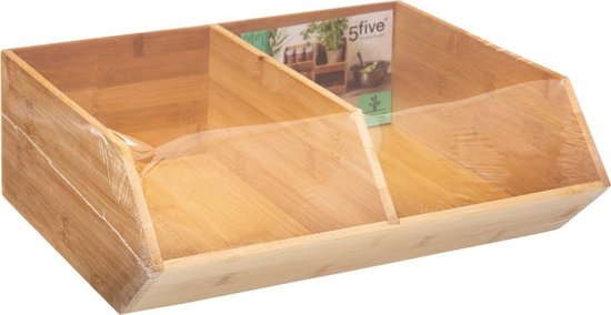 5Five Stapelbare opbergmand 1 vaks organizer - L18 x B15.5 x H12 cm - bamboe hout - lichtbruin