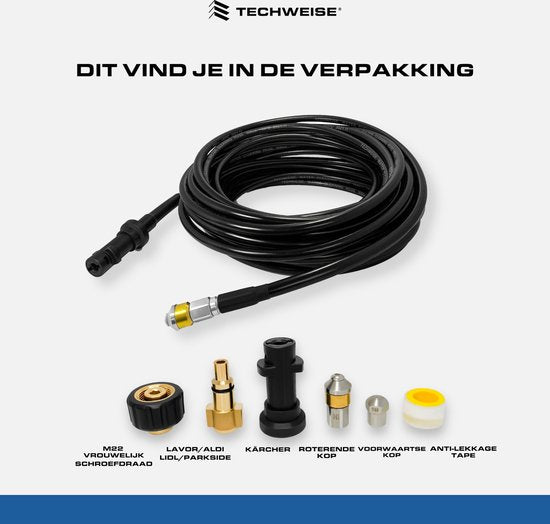Techweise - Rioolslang geschikt voor Kärcher - 15M - Met roterende en voorwaartse kop