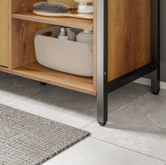 SoBuy Wastafelonderkast 90 x 30 x 60 cm - Bruin/Zwart - 2 Deuren - 3 Schappen