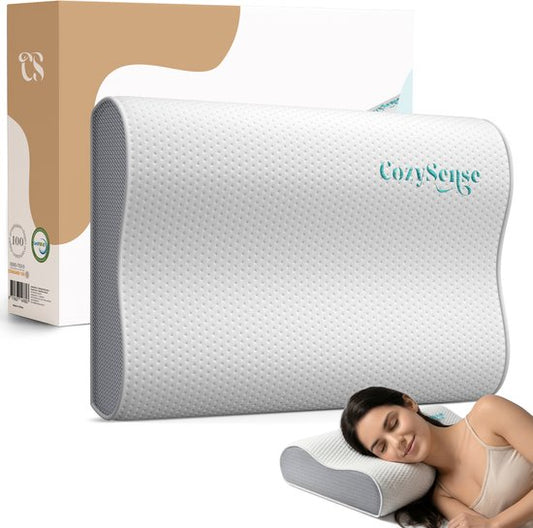 CozySense® Hoofdkussen - Orthopedisch Pillow - Ergonomisch Kussen - Traagschuim Slaapkussen - Incl. Kussensloop & Draagtas – Stevige Hardheid - voor Zij, Buik en Rug Slapers