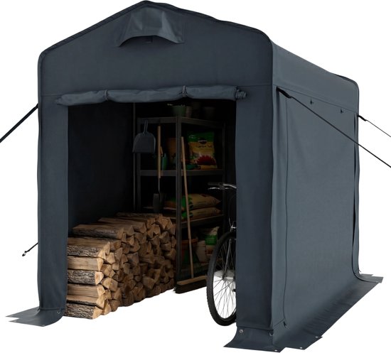 LifeGoods Opvouwbare Tuinschuur - Schuurtent - Opvouwbaar - Fietstent - Tuinberging - Stalen Frame - 220x150cm - Tuinschuur - Grijs