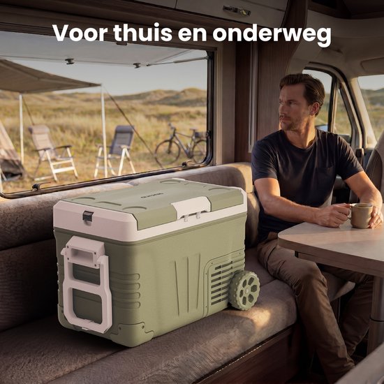 Auronic Elektrische Koelbox - Compressor - 2 Zones - 33L - 12/24V en 240V - Koelen en Vriezen - Camping Koelkast - Frigobox Auto - Met Wielen en Hendel - Groen