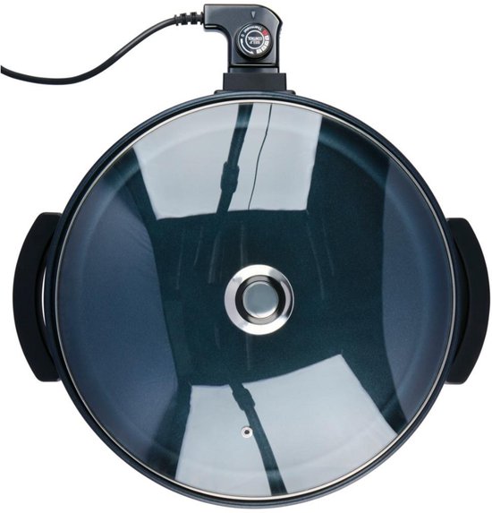 alpina Hapjespan - Partypan met Deksel en Thermostaat - Antiaanbaklaag voor Bakken en Warmhouden - 1500W Elektrisch Hapjespan met Glazen Deksel - Cooltouch Handvatten - Ø40cm