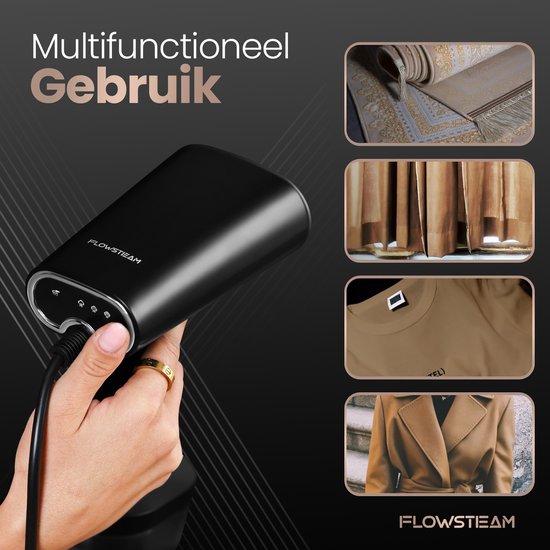 FLOWSTEAM® Luxe Kledingstomer - Handstomer & Reisstomer - Stoomapparaat Kleding - 25 Min Stomen - Matte Black Edition