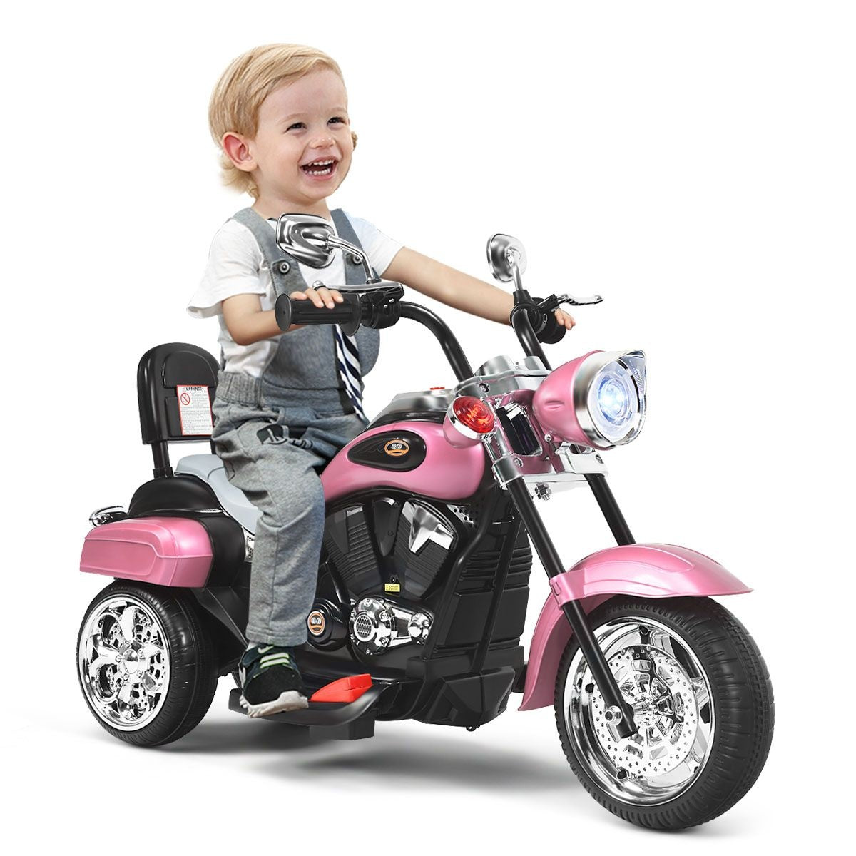 Coast elektrische motorfiets - voor kinderen - met achteruitkijkspiegel - driewieler - vertelbare koplamp - vanaf 3 jaar - 6V - 2,5-3 km/u - roze