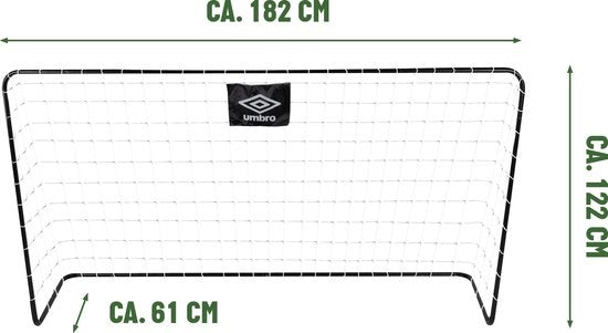 Umbro Voetbaldoel - Voetbal Goal 182 x 122 x 61 cm - Voetbalgoal Groot - Makkelijk te Verplaatsen - Buitenspeelgoed voor Kinderen en Volwassenen - Voetbal Training Doel - Metaal - Zwart/Wit
