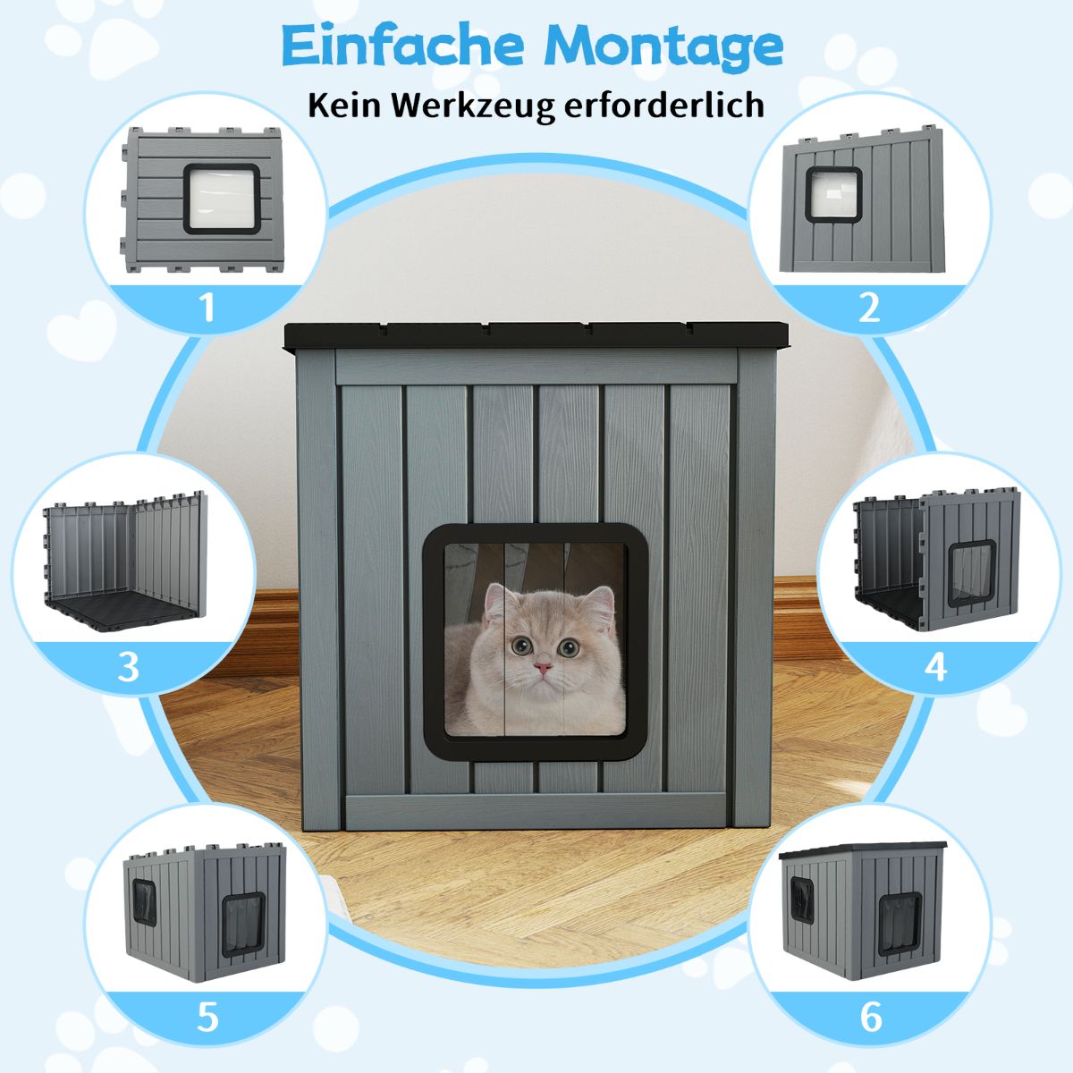 Coast Kunststof kattenhuis - weerbestendig - dubbele PVC-deuren - grijs - 62,5 x 54 x 56,5 cm