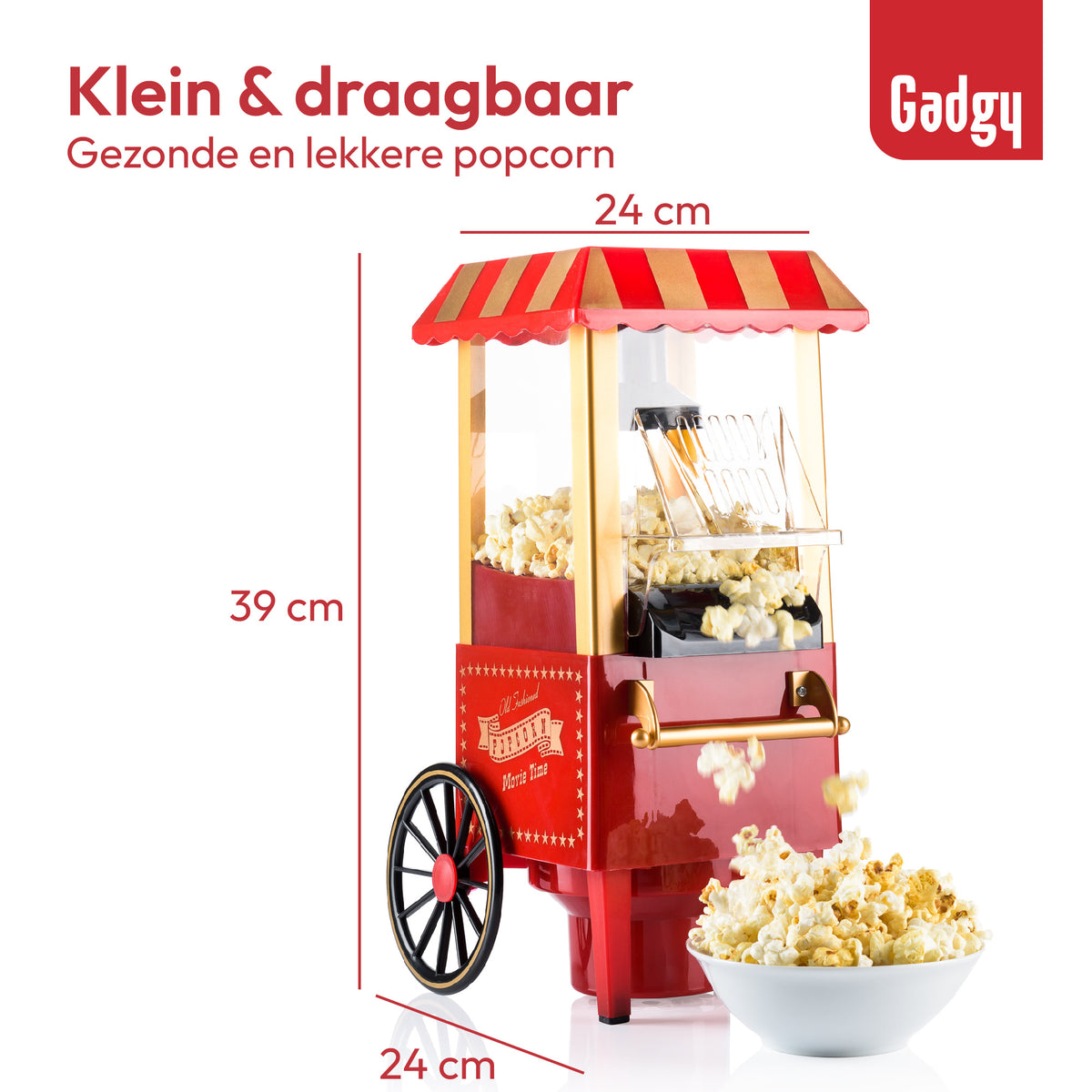 Gadgy Popcorn Machine - Klassieke Popcorn Maker - Hete lucht, vetvrij - 39 x 24 cm. - 1200 watt