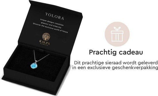 Yolora Dames Ketting met Hanger - Kalpa Camaka Kristal - Zilver/Lichtblauw - 18K Witgoud Verguld - Halsketting - Vrouwen Collier - Zilver - Sieraden - Geschenkdoos - Luxe Giftbox - Cadeau doos - Exclusieve Geschenkverpakking - Mooie Cadeauverpakking
