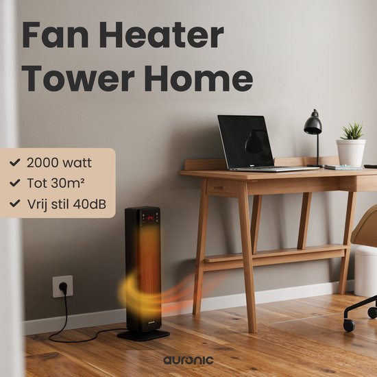 Auronic Elektrische Kachel - Keramische Kachel - Toren Kachel - 2000W Heater - Zwart