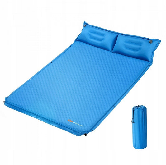 Coast – Zelfopblazende Campingmat 2-persoons – 187 x 131 x 4 cm & Met Ergonomische Kussens – Voorzien Van Verbindingsknopen En Waterbestendig Oppervlak – Voor Kamperen En Wandelen – Blauw Pvc En Schuim