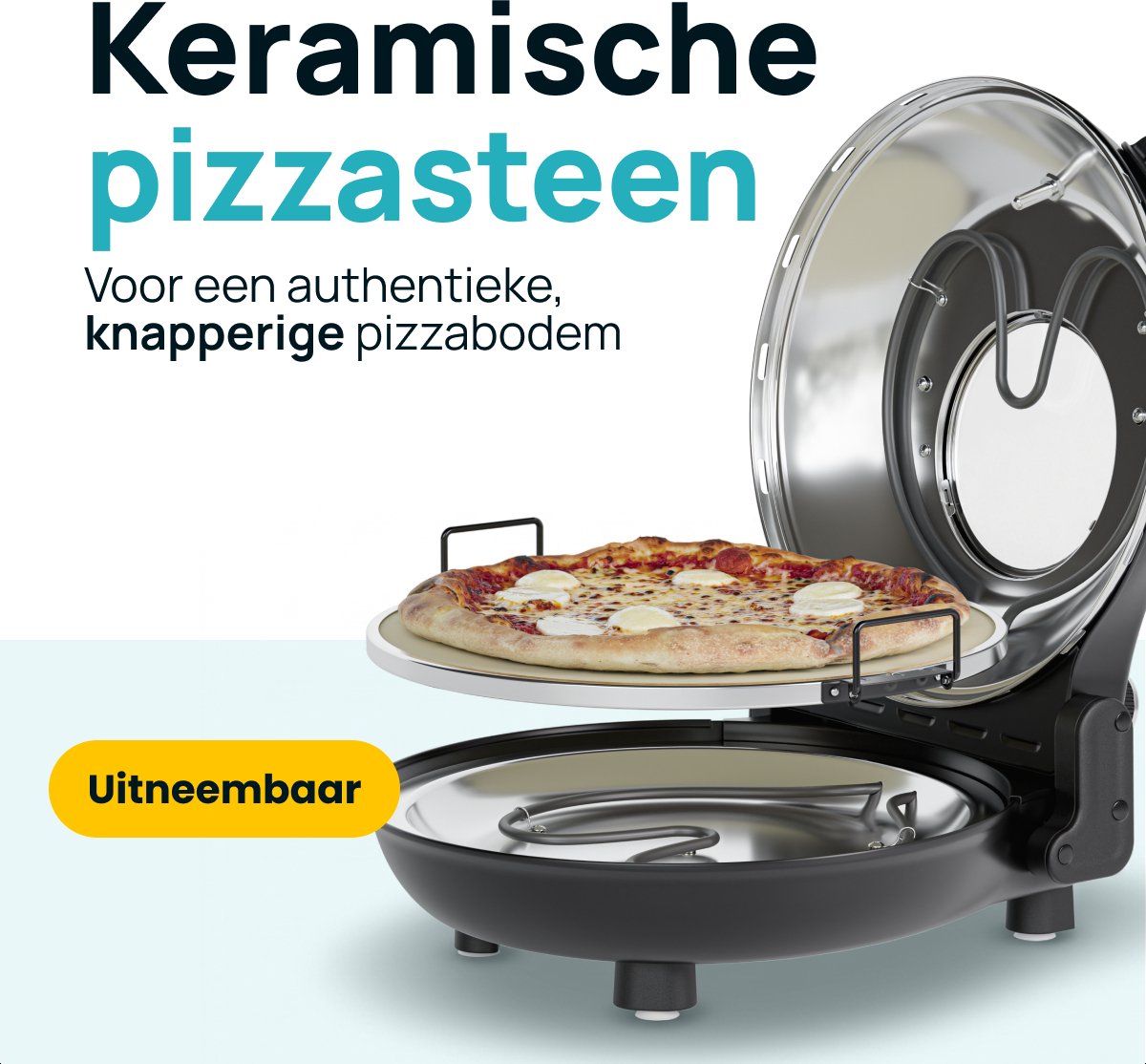 MOA Elektrische Pizzaoven - Tot 400°C - 30,5 cm Pizzasteen - Regelbare Boven- en Onderwarmte - Inclusief 2 Bamboescheppen - Zwart
