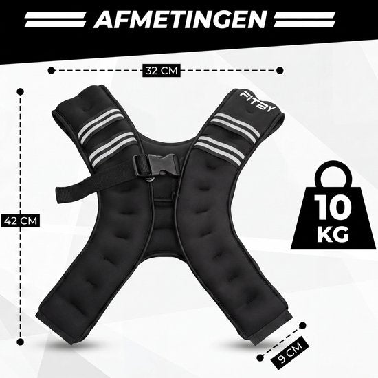 Fitby Gewichtsvest 10KG - Hardloopvest - Weighted Vest - Gewichtsvesten - Gewichten - Verstelbaar - Krachtraining & Crossfit - Cardio - Zwart