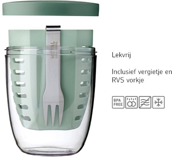 Mepal - Ellipse fruit & veggie pot - 600 ml - Incl. vorkje - Nordic blue