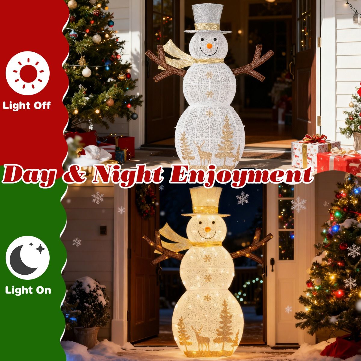 Coast LED Sneeuwman Kerstdecoratie - 100 warmwitte LED-lampen - 141 cm hoog - met hoed en sjaal - wit
