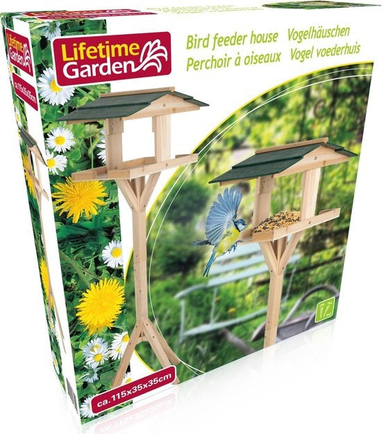Lifetime Garden - Vogelhuisje op Paal - 115 x 35 x 35 CM - Beschermt Vogelvoer tegen Zon en Regen - voor Tuin en Balkon