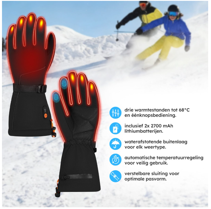 Saaf – Verwarmde Handschoenen Premium – Maat M – Zwart Polyester – 3 Warmtestanden & Oplaadbaar – Water- & Windafstotend – Optimaal Comfort