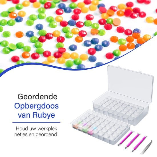 Rubye® Diamond Painting Opbergdoos - Sorteerdoos - Diamond Painting Volwassenen - Pennen - Pincet - Opbergbox 84 Vakjes