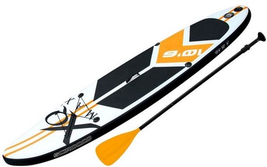 XQMax SUP Board - Opblaasbaar Paddle Board - Complete Set R- Met Pomp / Draagtas / Verstelbare Peddel / Enkelkoord / Reparatiekit - Max. 150KG - 320x76x15cm - Oranje