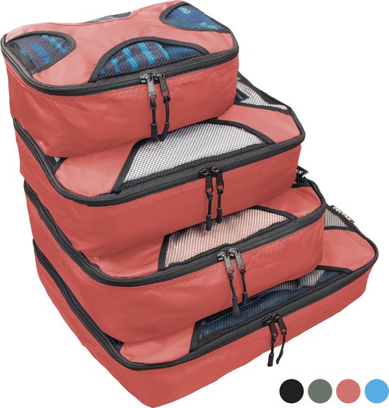 Volcan Inpak Kubussen - Koffer Organizer Set - Rugzak en Koffer - 4 Delig - Reis Kubussen - Roze