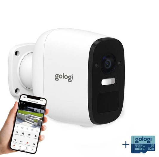 Gologi Draadloze Beveiligingscamera voor Buiten en Binnen - Bewakingscamera met Accu 5200 mAh - USB-C Oplaadbaar - Nachtzicht - Bewegingsdetectie - Magnetische Montage - 4MP HD Camera WiFi met App - Beveiligingscamera - Wit