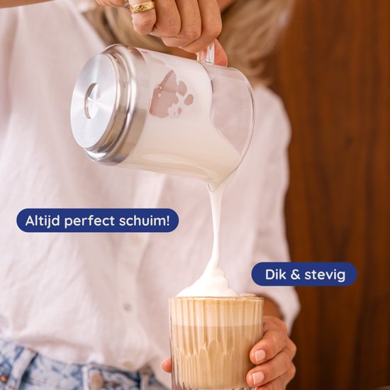 Safecourt Kitchen Glazen Melkopschuimer - Elektrische melkopschuimer - Glazen kan & PFAS-vrij - Vaatwasserbestendig - Beige