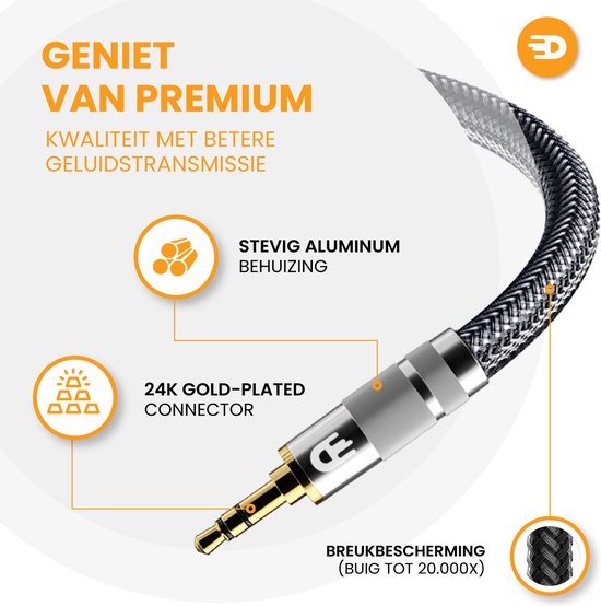 Premium AUX Kabel 3.5 mm - Nylon Audiokabel - Verguld - Mannetje naar Mannetje - Zilver - 3 meter
