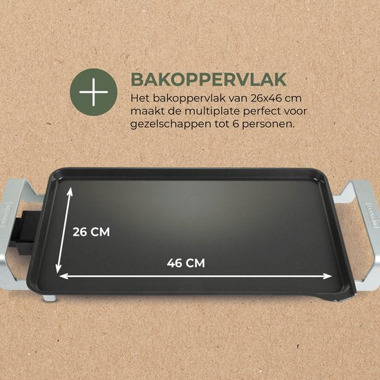 Bourgini Elements - Grillplaat - Bakplaat - PFAS-Vrije keramische anti aanbaklaag - 46 x 26 cm - 4-6 personen - GRS gecertificeerd gerecyclede materialen