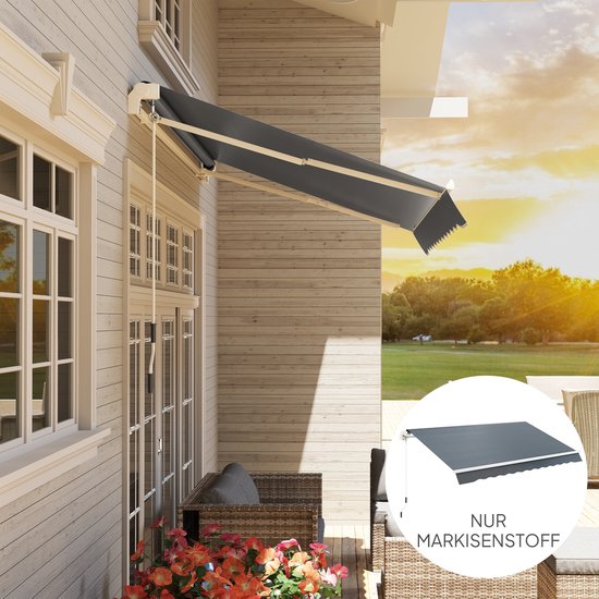 Outsunny Markiesstoff Bekleding met Volant Waterafstotend Vervangingsstof voor 4 x 3 m Markiezen Markiesdoek Markiesstof Zonwering voor Tuin Balkon Erf Grijs