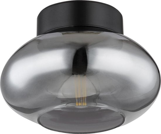 Plafondlamp SHAUN ø18CM E27 Matt zwart 1-Lichts Smoked