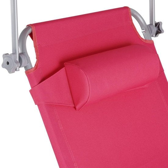 tectake® - ligstoel, robuust, verstelbaar, stalen onderstel met zonnescherm, 4-standen rugleuning inclusief hoofdkussen, strandstoel Ideaal voor tuin, zwembad, camping– pink - 68 x 190 x 28 cm