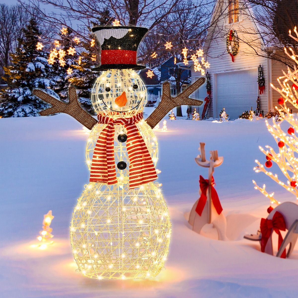 Coast Verlichte Sneeuwpop - 80 LED-lampjes - Inclusief grondpennen en kabelbinders - 66 x 14 x 110 cm