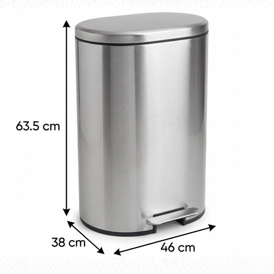 Bayt Prullenbak - Pedaalemmer 50 Liter - Prullenbak 50 Liter - Vuilnisbak 50 Liter - Prullenbak Afvalscheiding - Afvalbak- RVS - Zilver