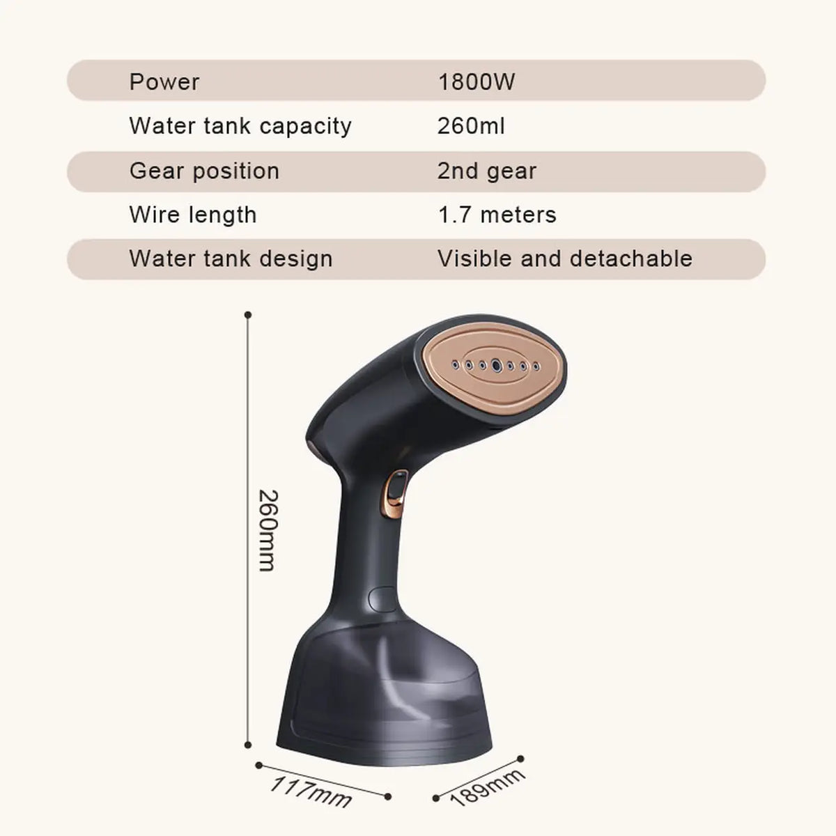 Aucma Handheld Kledingstomer 1800W - 260ml Watertank - Zwart