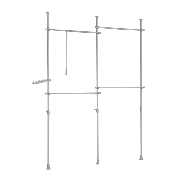 SoBuy Telescopische Kledingrail - Grijs - B124-226 x D27 x H200-295 cm - Verstelbaar, 4 Hangrails