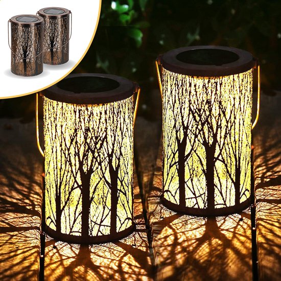 Goliving Solar Tafellamp Oasis – Buitenlamp – 2 Stuks – Buiten Lantaarn – Tuinverlichting op Zonne-energie – LED Buitenverlichting – Hanglamp – 20 cm – Metaal – Brons