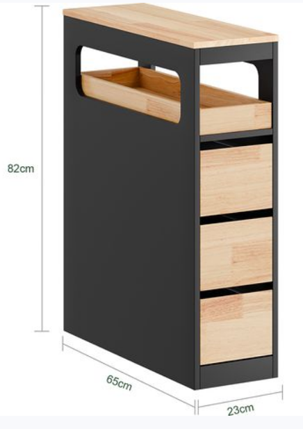 SoBuy Lage Badkamerkast met 4 Laden Zwart – 65 x 23 x 82 cm – BZR54-II-SCH