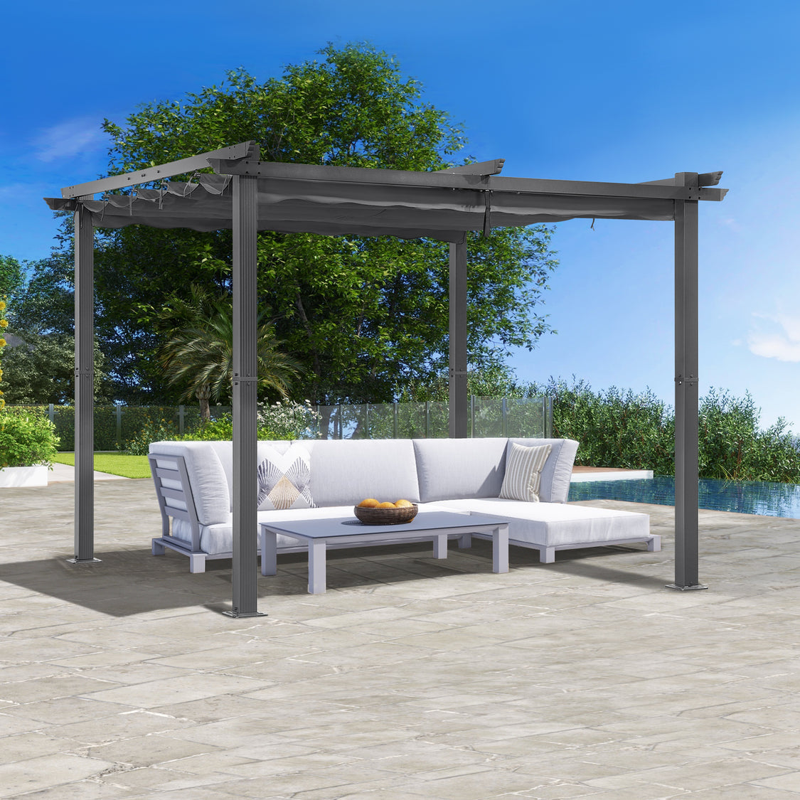Angel Living Aluminium Pergola met Verstelbaar Uitschuifbaar Dak - 3 x 3 m - Grijs/Antraciet