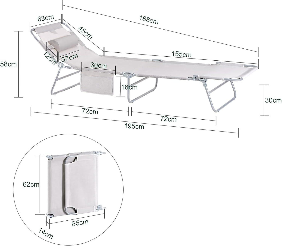 SoBuy - Set van 2 Verstelbare Buiten Zonnebanken voor Camping en Tuin - Beige