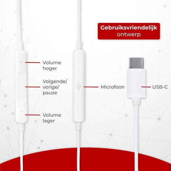 Nuvance - Oortjes met Draad - USB-C Aansluiting - Oordopjes met Draad - In-Ear Oortjes met Draad en Microfoon - Geschikt voor Samsung - Wit