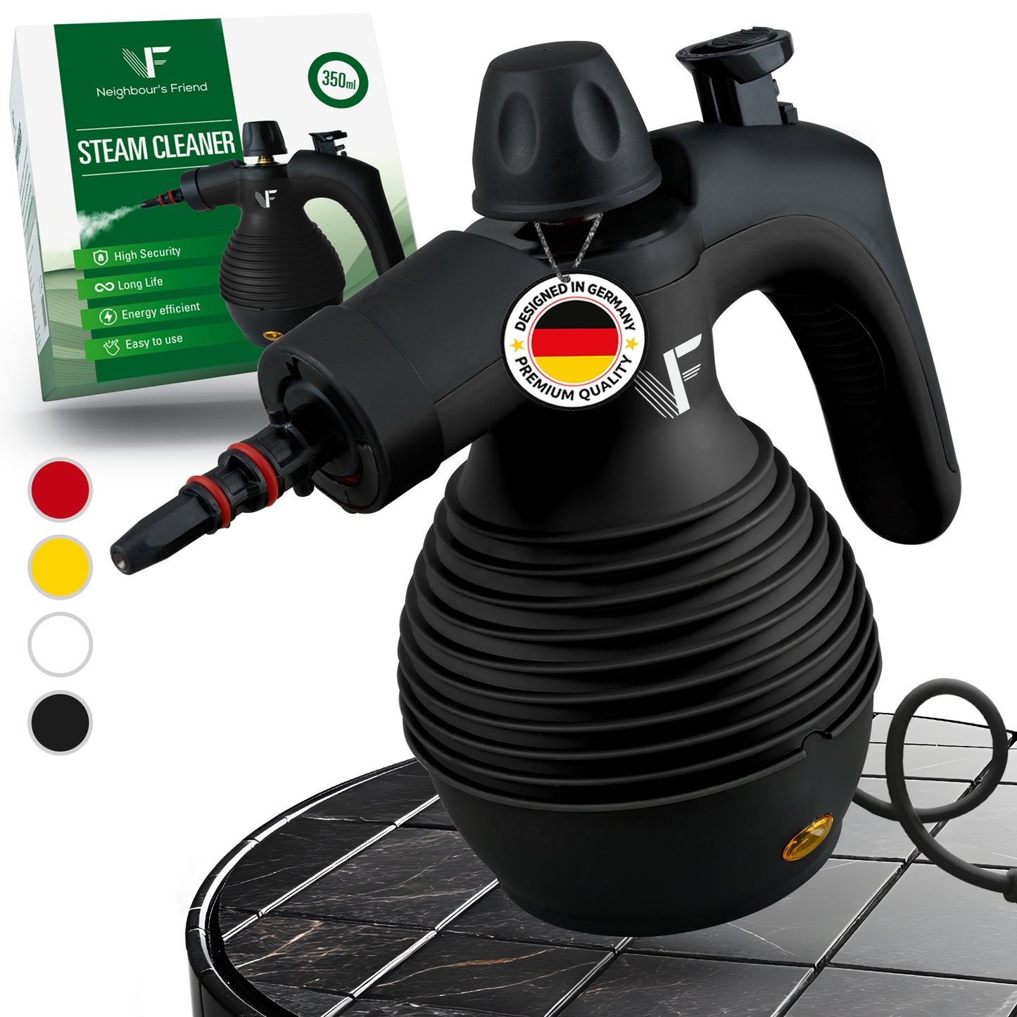 Handstoomreiniger - Stoomregeling - Inclusief 10 accessoires - 350 ml tank - Zwart