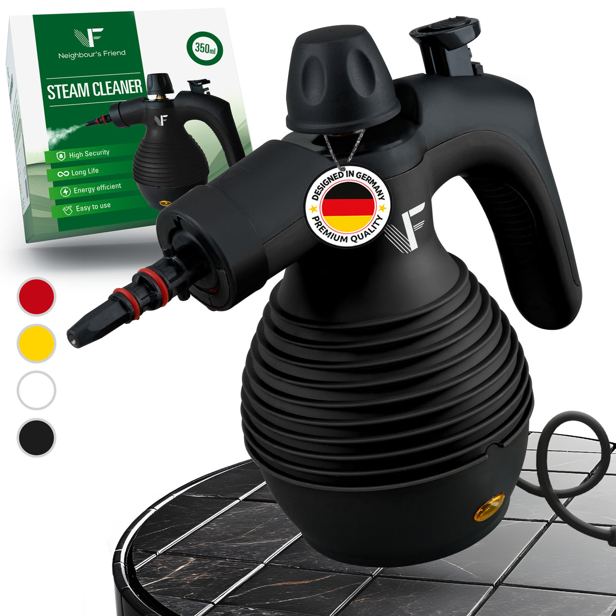 Handstoomreiniger - Stoomregeling - Inclusief 10 accessoires - 350 ml tank - Zwart