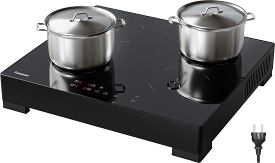 KitchenBrothers Inductie Kookplaat - Vrijstaande Inductieplaat - 60 cm - 4 Zones - 1 Fase - Tot 2400W - Zwart