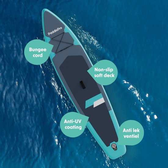 LifeGoods SUP Board Touring - 165 KG Draagkracht - 365 x 76 cm - Opblaasbaar - met Zitje - Compleet Sup pakket - Turquoise