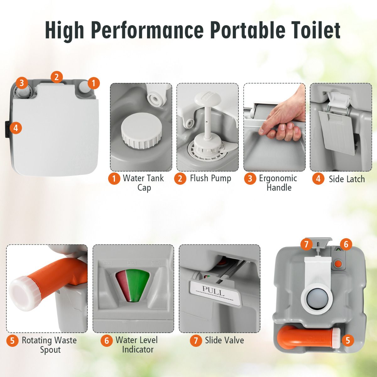 Coast Draagbaar Campingtoilet - Gescheiden tanks - 10L schoonwater, 20L afval - Grijs