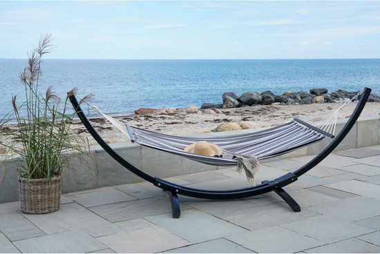 Tripoli hangmat - Grijs/Zwart - Luxe Buitenhangmat met Houten Frame