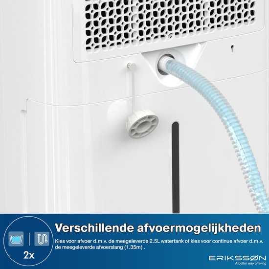 Erikssøn Luchtontvochtiger Dry Pro Plus - Ontvochtigt Tot 20 Liter Per Dag - Was-droog Functie - Geschikt Voor Huis, Slaapkamer , Badkamer , Woonkamer En Kelder - Dehumidifier - Wit
