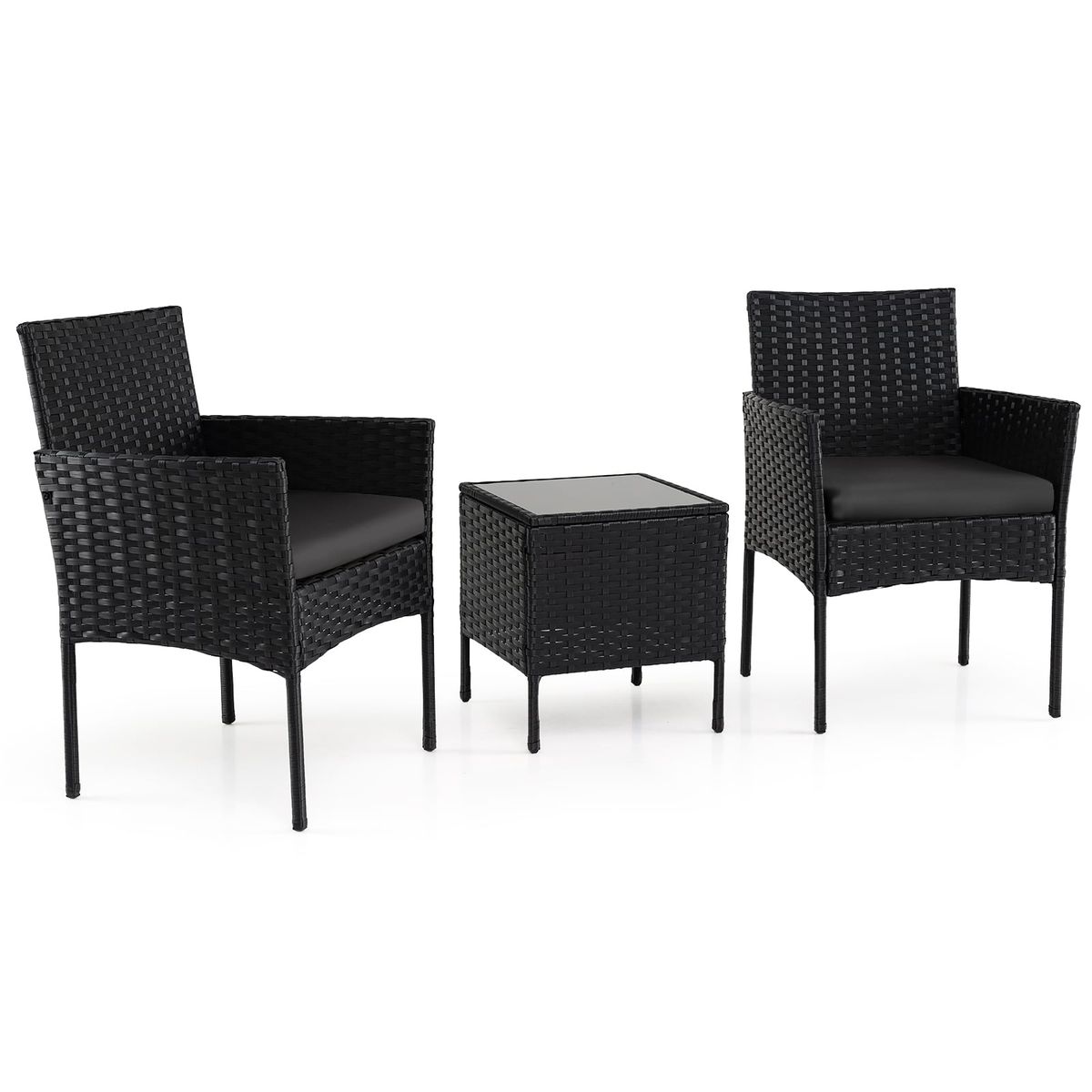 Coast 3-delige tuinset - 2 stoelen en tuintafel - handgevlochten rattan - zwart