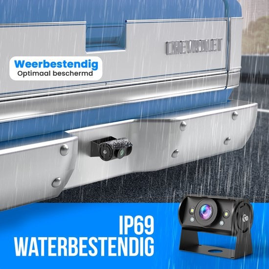 Strex Achteruitrijcamera Set Bedraad Met 2 Camera's (tegelijk bekijken) - HD 1080P - 7" Scherm - 18LED Nachtzicht 15m - IP69 Waterdicht - Achteruitrij Camera