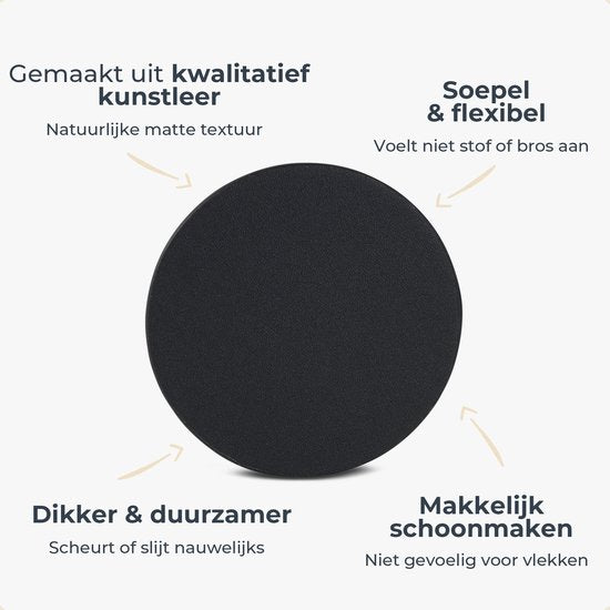 Castagnola Kunstlederen Onderzetters – Onderzetters voor Glazen – Design Onderzetters met Houder – Leren Onderzettersset – Leder – Set van 6 – Zwart